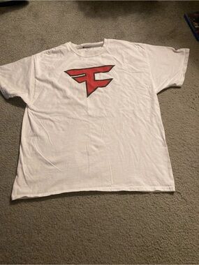 White T-Shirt with Red Graphic Logo - Men